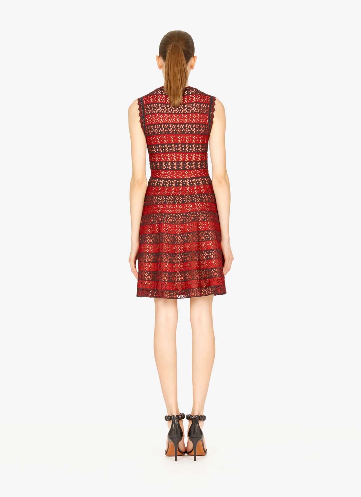 Flared Knitted Dress ALAÏA BLACK/RED FLARED KNITTED DRESS